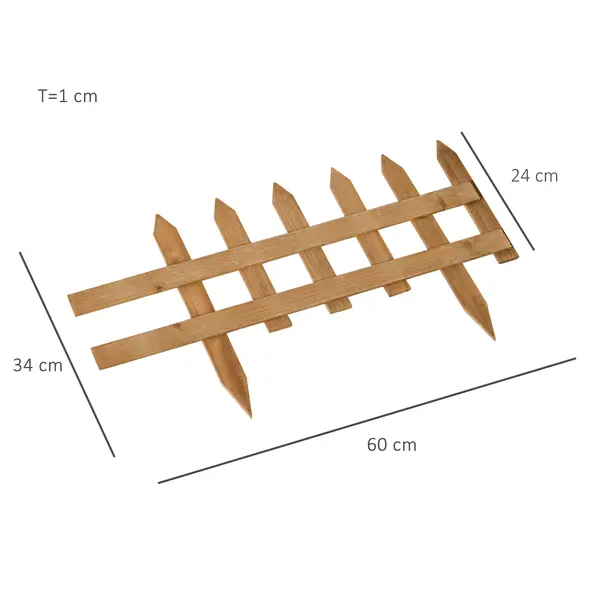 Outsunny Pack of 24 Wooden Border Fences, Garden Fixed Picket Fence for Lawn Edging, Flowerbed, 60L x 1D x 34H cm, Brown - 3
