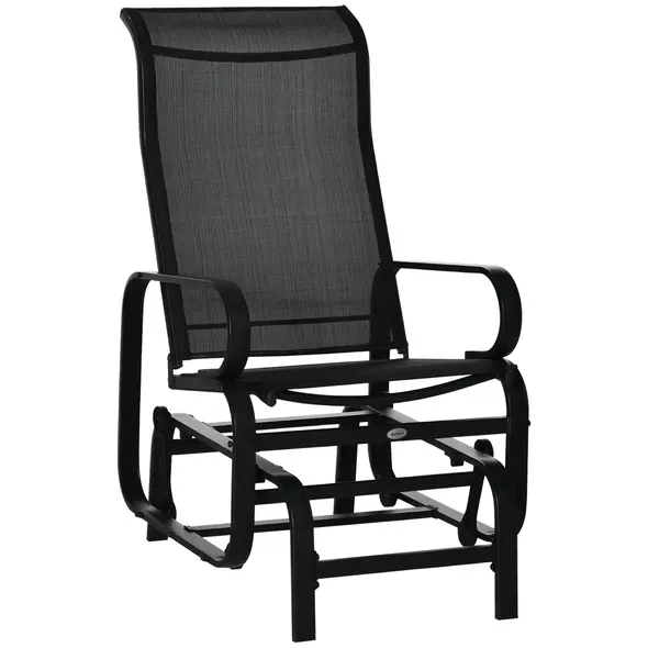 Outsunny Outdoor Gliding Rocking Chair with Sturdy Metal Frame Garden Comfortable Swing Chair, Black - 1
