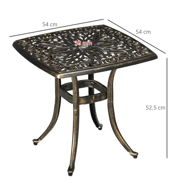Outsunny Outdoor Patio Side Table with 38mm Dia. Umbrella Hole, Cast Aluminium Patio coffee Table, 54 x 54cm, Bronze Tone - 3