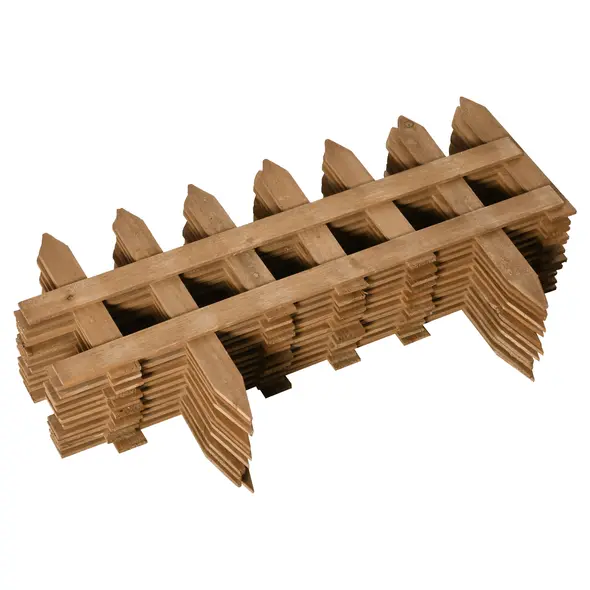 Outsunny Pack of 24 Wooden Border Fences, Garden Fixed Picket Fence for Lawn Edging, Flowerbed, 60L x 1D x 34H cm, Brown - 9