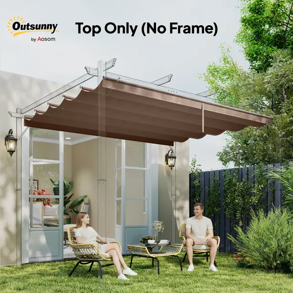 Outsunny Retractable Pergola Cover, 2.55 x 2.5 m Replacement Canopy Fabric for 3 x 3 m Frame, Roof Top Only, Brown - 7