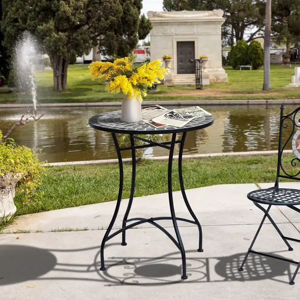 Outsunny Round Mosaic Tabletop Garden Table - Grey/Black - 2