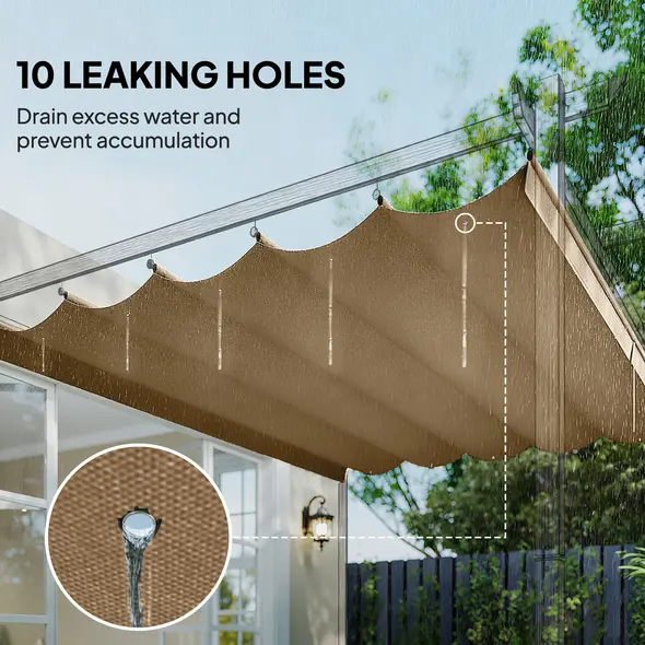 Outsunny Retractable Pergola Cover, 3.5 x 2.6 m Replacement Canopy Fabric for 4 x 3 m Frame, Roof Top Only, Tan - 6