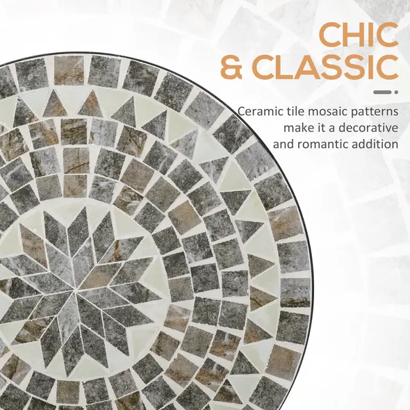 Outsunny Round Mosaic Tabletop Garden Table - Grey/Black - 5