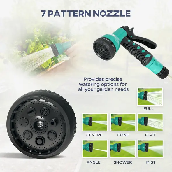 Outsunny Retractable Hose Reel Wall Mounted, 30+2m Garden Hose Pipe Reel with Lock, Auto Rewind, 7 in 1 Spray Nozzle, Includes Wall Fixings, 180° Swivel, Outdoor Watering, 59 x 23 x 42 cm, Green - 7