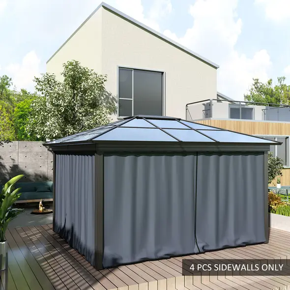 Outsunny Replacement Gazebo Curtains 4-Panel Sidewalls with Zipper for 3 x 3 (M) Yard Gazebos Canopy Tent, Dark Grey - 7