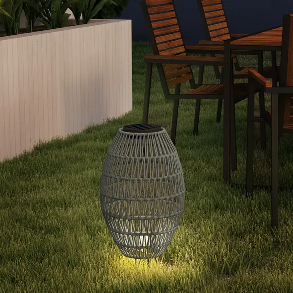 Outsunny Rattan Solar Lamp, Garden Solar Lantern with Auto On/Off Light, IP44 Waterproof, Decorative Outdoor Rattan Lamp for Porch, Pathway, Grey - 8