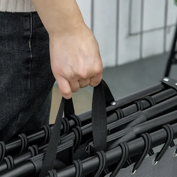 Outsunny Portable Sun Lounger Set of 2, Folding Camping Bed Cot, Reclining Lounge Chair 5-position Adjustable Backrest with Side Pocket, Pillow for Patio Garden Beach Pool, Grey - 9