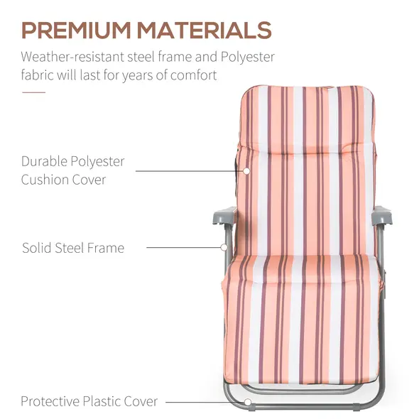Outsunny Reclining Garden Chair Set of 2, 5-Level Adjustable Zero Gravity Chairs with Cushions, Folding Sun Lounger Garden Recliner Chairs with Armrests for Outdoor, Patio, Orange Stripe - 7