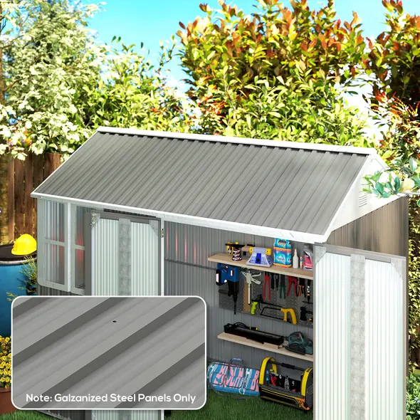 Outsunny Set of 12 Corrugated Steel Roof Sheet Panels - Light Grey - 2