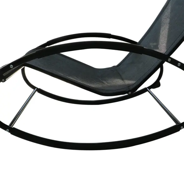 Outsunny Rocking Chair Sun Lounger Recliner Rocker Texteline Fabric Patio Garden Relaxer with Pillow, Black - 8