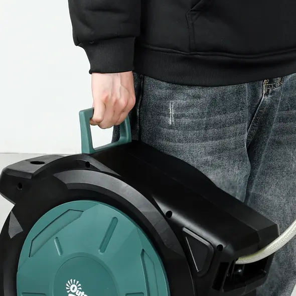 Outsunny Retractable Hose Reel Wall Mounted, 30+2m Garden Hose Pipe Reel with Lock, Auto Rewind, 7 in 1 Spray Nozzle, Includes Wall Fixings, 180° Swivel, Outdoor Watering, 59 x 23 x 42 cm, Green - 9
