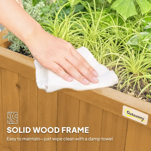 Outsunny Raised Bed with Drainage Holes, Wood Planter with Trellis for Climbing Plants to Grow Vegetables, Flowers, Yellow - 7