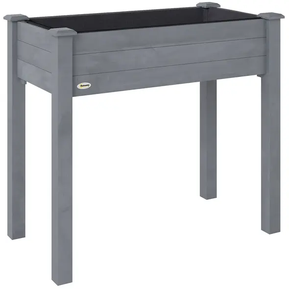 Outsunny Raised Bed for Garden, Wooden Elevated Planter Box with Bed Liner, for Flower Vegetable Herb, Dark Grey - 1