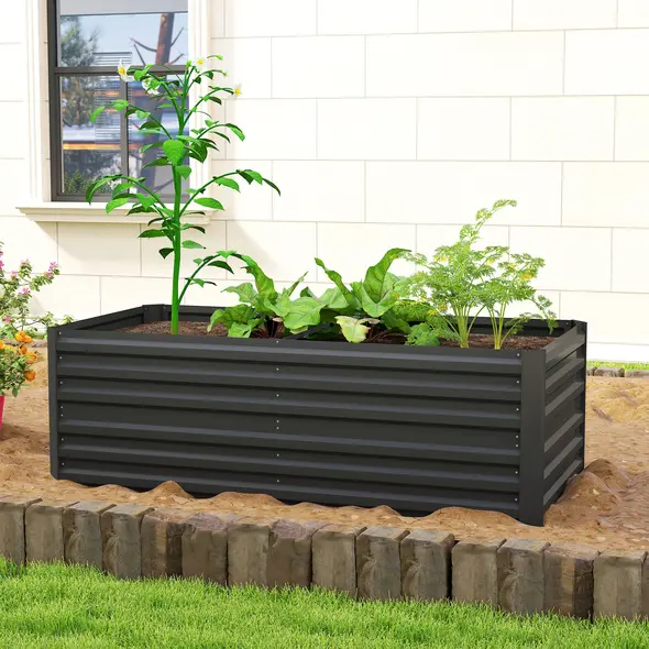 Outsunny Raised Beds for Garden, Galvanised Steel Outdoor Planters with Multi-reinforced Rods, 180 x 90 x 59 cm, Black - 8