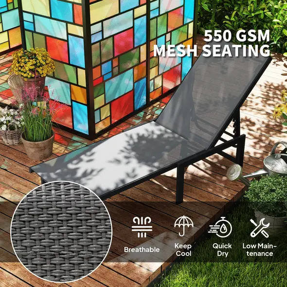 Outsunny Reclining Sun Lounger - Grey - 5