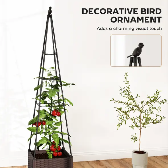 Outsunny Raised Bed for Garden, Raised Garden Bed Planter Box with Trellis, Self Watering, Drainage Holes and Plugs - 6