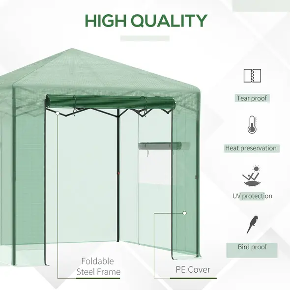 Outsunny Pop-up Small Greenhouse, Outdoor Walk-in Tomato Greenhouse with Carrying Bag, PE Cover, Steel Frame, Green, 2.4L x 1.8W x 2.4H m - 4
