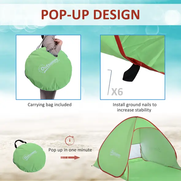 Outsunny Pop Up Tent Beach Fishing Camping UV Protection Patio Sun Shade Shelter - 5
