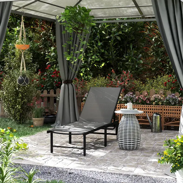 Outsunny Reclining Sun Lounger - Grey - 2