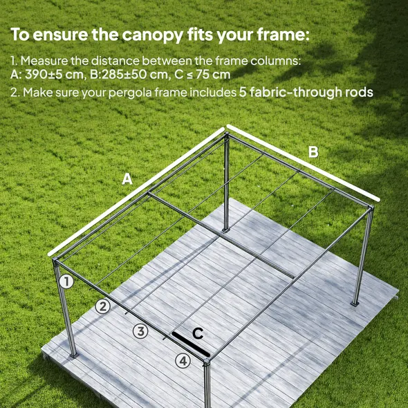 Outsunny Retractable Pergola Canopy Only, 3.92 x 3.5 m, UV30+ Replacement Canopy Cover for 4 x 3 m Pergola, Khaki - 4