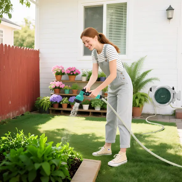 Outsunny Retractable Hose Reel Wall Mounted, 30+2m Garden Hose Pipe Reel with Lock, Auto Rewind, 7 in 1 Spray Nozzle, Includes Wall Fixings, 180° Swivel, Outdoor Watering, 59 x 23 x 42 cm, Grey - 8