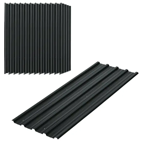 Outsunny Set of 12 Corrugated Steel Roof Sheet Panels - Dark Grey - 1