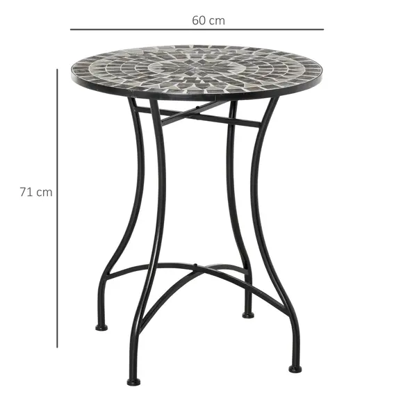 Outsunny Round Mosaic Tabletop Garden Table - Grey/Black - 3
