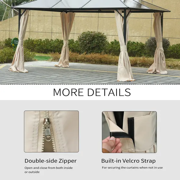 Outsunny Replacement Gazebo Curtains, 4-Panel Gazebo Side Panels Only, for 3 x 3 (M) Gazebos or Pergolas, Hooks/C-Rings Included, Beige - 7