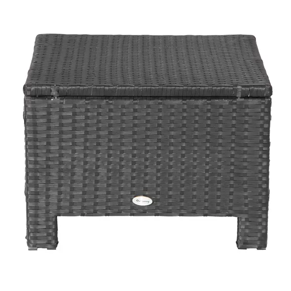 Outsunny Rattan Footstool Wicker Ottoman with Padded Seat Cushion Outdoor Patio Furniture for Garden Poolside Living Room, 50 x 50 x 35 cm, Black - 9