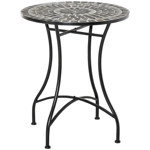 Outsunny Round Mosaic Tabletop Garden Table - Grey/Black - 1