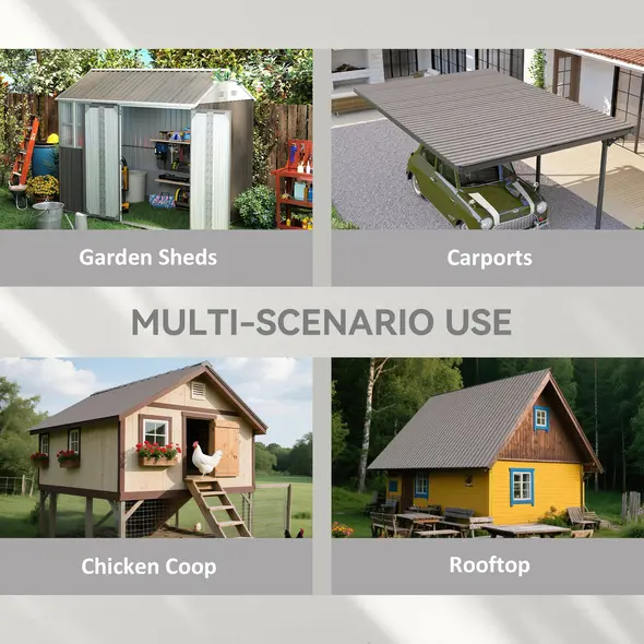 Outsunny Set of 12 Corrugated Steel Roof Sheet Panels - Grey Wood Effect - 4