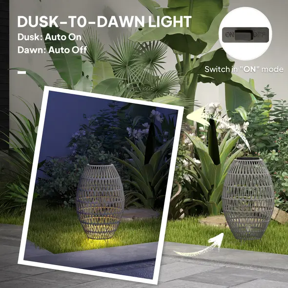Outsunny Rattan Solar Lamp, Garden Solar Lantern with Auto On/Off Light, IP44 Waterproof, Decorative Outdoor Rattan Lamp for Porch, Pathway, Grey - 5