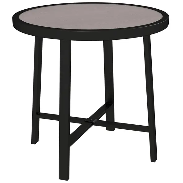 Outsunny Round Small Garden Table, 50.5cm Outdoor Side Table with SPC Tabletop, Metal Frame and Anti-slip Foot Pads for Garden, Balcony, Grey Wood Effect - 1