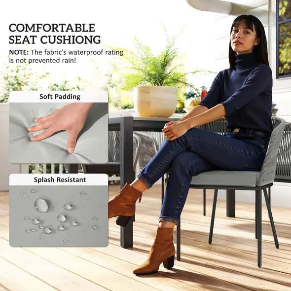 Outsunny Rattan Dining Set, 6 Seater Rattan Garden Furniture Set with Acacia Wood Top Rectangle Table, 6 Chairs, Washable Seat Cushions, for Outdoor, Patio, Conservatory, Grey - 6