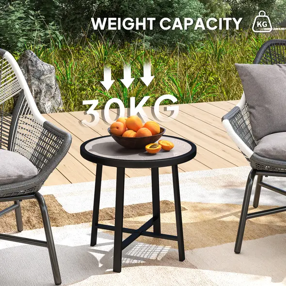 Outsunny Round Small Garden Table, 50.5cm Outdoor Side Table with SPC Tabletop, Metal Frame and Anti-slip Foot Pads for Garden, Balcony, Grey Wood Effect - 6