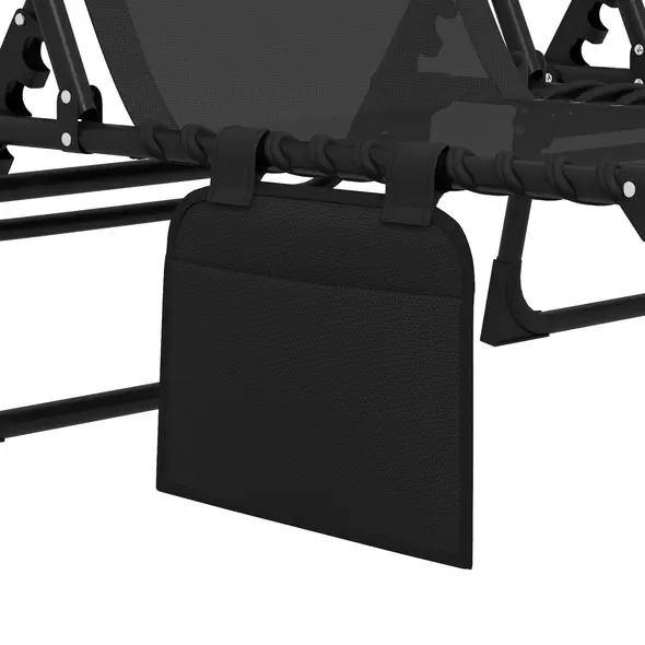 Outsunny Portable Sun Lounger Set of 2, Folding Camping Bed Cot, Reclining Lounge Chair 5-position Adjustable Backrest with Side Pocket, Pillow for Patio Garden Beach Pool, Black - 9