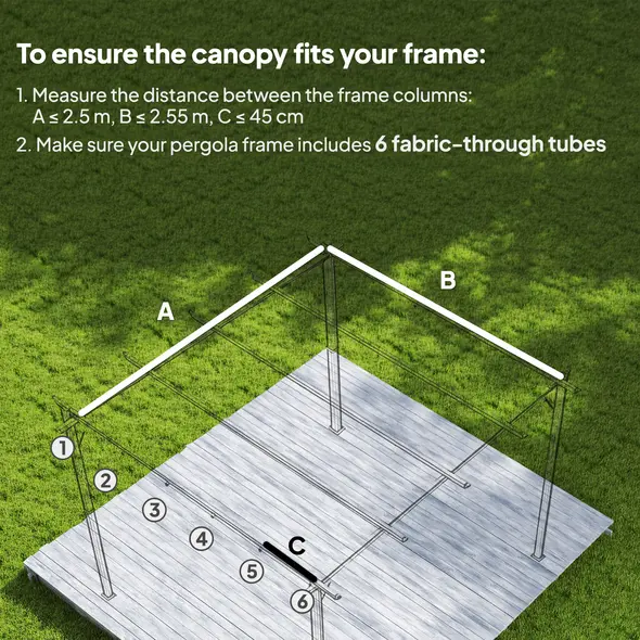 Outsunny Retractable Pergola Cover, 2.55 x 2.5 m Replacement Canopy Fabric for 3 x 3 m Frame, Roof Top Only, Light Grey - 4