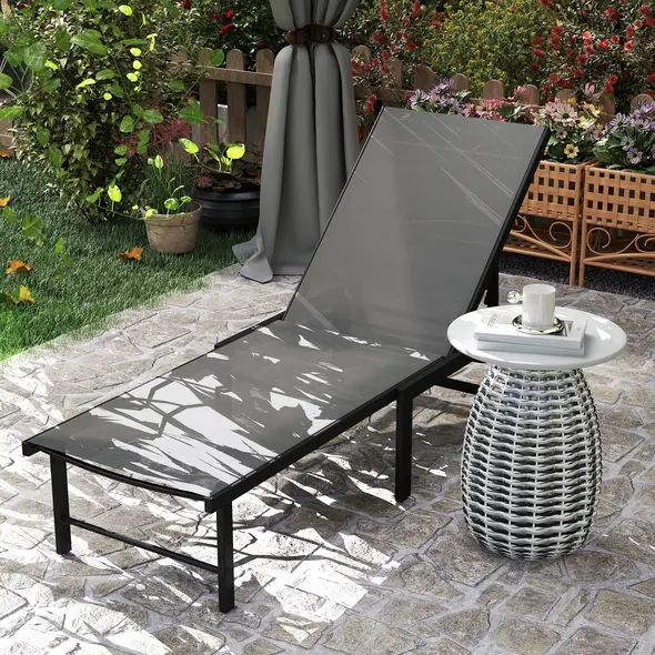Outsunny Reclining Sun Lounger - Grey - 8