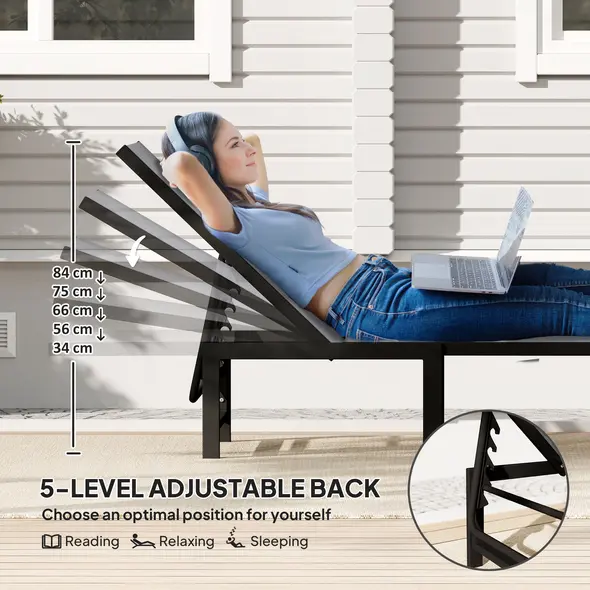 Outsunny Reclining Sun Lounger - Grey - 4