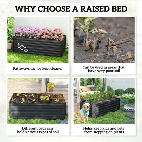 Outsunny Raised Beds for Garden, Galvanised Steel Outdoor Planters with Multi-reinforced Rods, 180 x 90 x 59 cm, Black - 6
