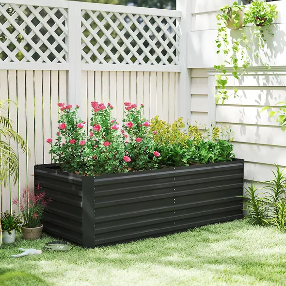 Outsunny Raised Beds for Garden, Galvanised Steel Outdoor Planters with Multi-reinforced Rods, 180 x 90 x 59 cm, Black - 9