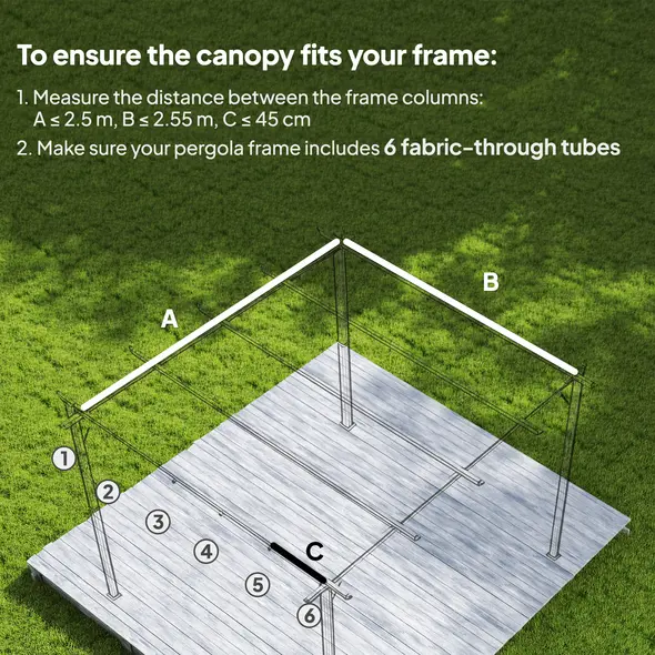 Outsunny Retractable Pergola Cover, 2.55 x 2.5 m Replacement Canopy Fabric for 3 x 3 m Frame, Roof Top Only, Brown - 4