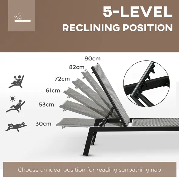 Outsunny Rattan Sun Lounger, with Five-Position Back - Brown/Black - 5