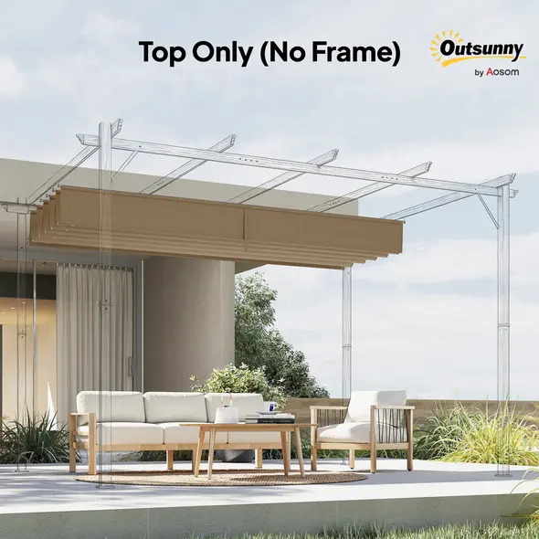 Outsunny Retractable Pergola Cover, 3.5 x 2.6 m Replacement Canopy Fabric for 4 x 3 m Frame, Roof Top Only, Tan - 9