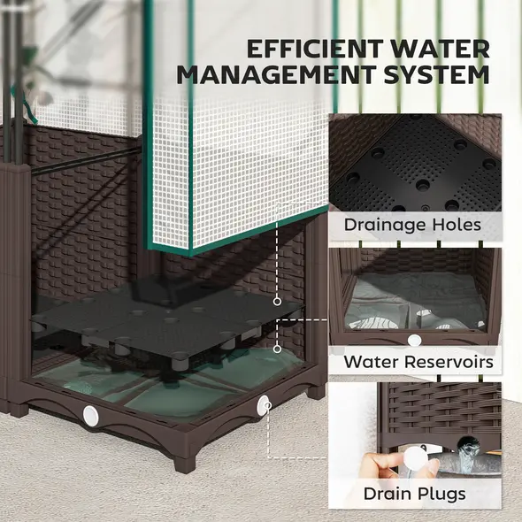 Outsunny Raised Garden Bed with Trellis, Plastic Planter Box with PE Cover, Drainage Holes, Drain Plugs and Water Reservoirs for Climbing Plants, Vegetables, Flowers, 120 x 40 x 140 cm - 7