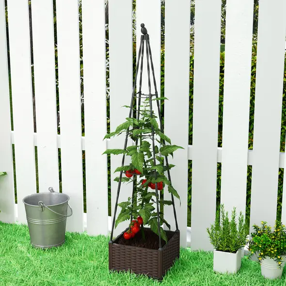 Outsunny Raised Bed for Garden, Raised Garden Bed Planter Box with Trellis, Self Watering, Drainage Holes and Plugs - 8