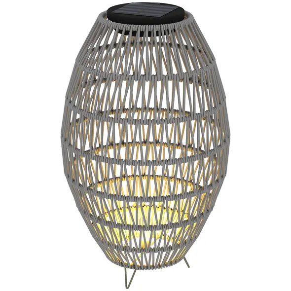 Outsunny Rattan Solar Lamp, Garden Solar Lantern with Auto On/Off Light, IP44 Waterproof, Decorative Outdoor Rattan Lamp for Porch, Pathway, Grey - 1