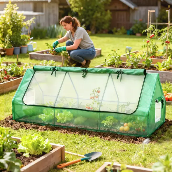 Outsunny Portable Small Polytunnel, Mini Greenhouse with Mesh Windows for Indoor and Outdoor, 240x90x90cm, Green - 2