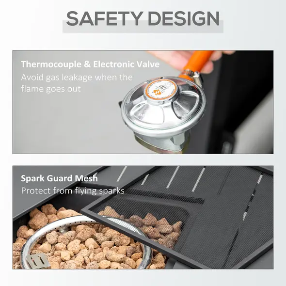 Outsunny Rattan-style Propane Gas Fire Pit Table with 40,000 BTU Burner, Square Smokeless Firepit Patio Heater with Thermocouple, Lava Rocks, Waterproof Cover, Spark Guard and Lid, Black - 6